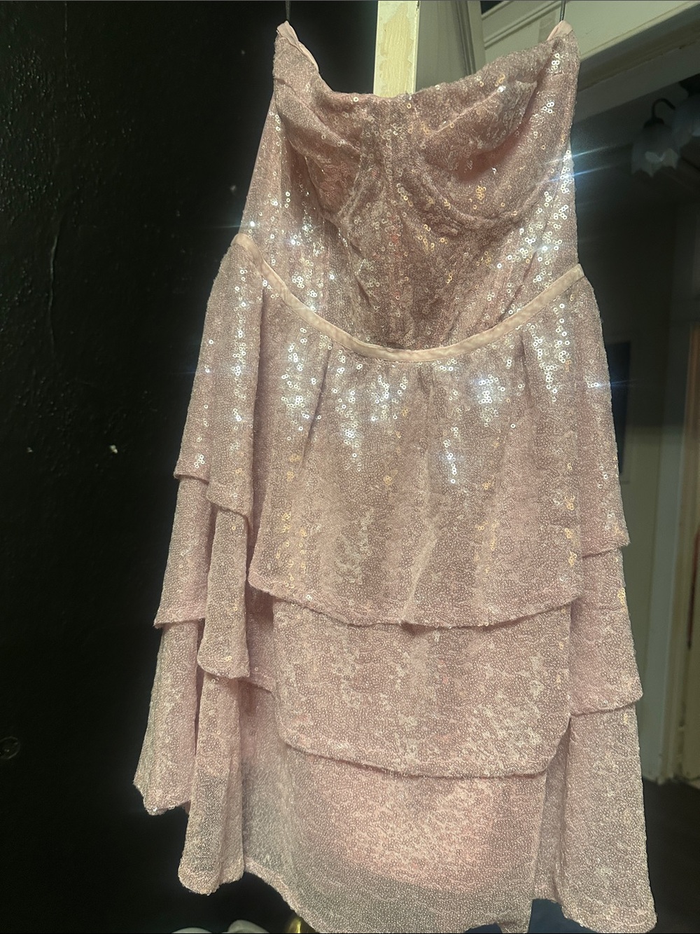 Forever 21 Blush Pink Sequin Strapless Tiered Mini Dress